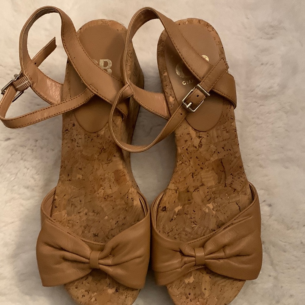Gianni Bini Tan Wedge Sandal Sz 9M Used Excellently Condition.